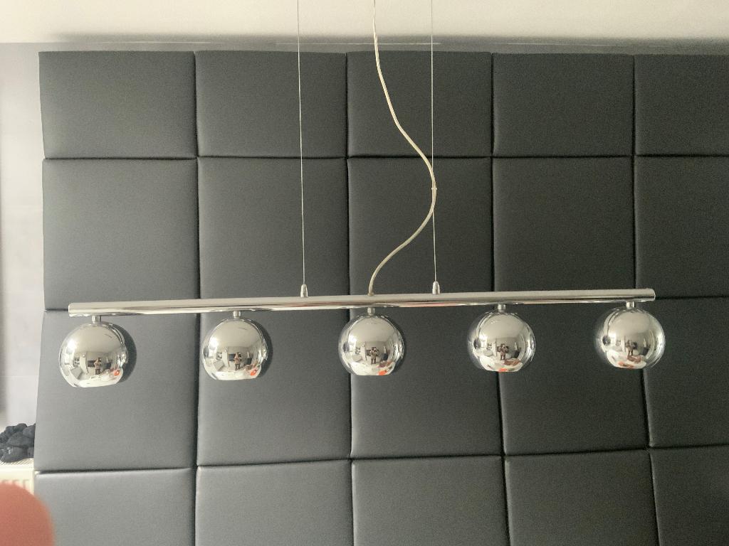 Hanglamp 5 bollen chroom, Ophalen, Gebruikt, Metaal, Minder dan 50 cm