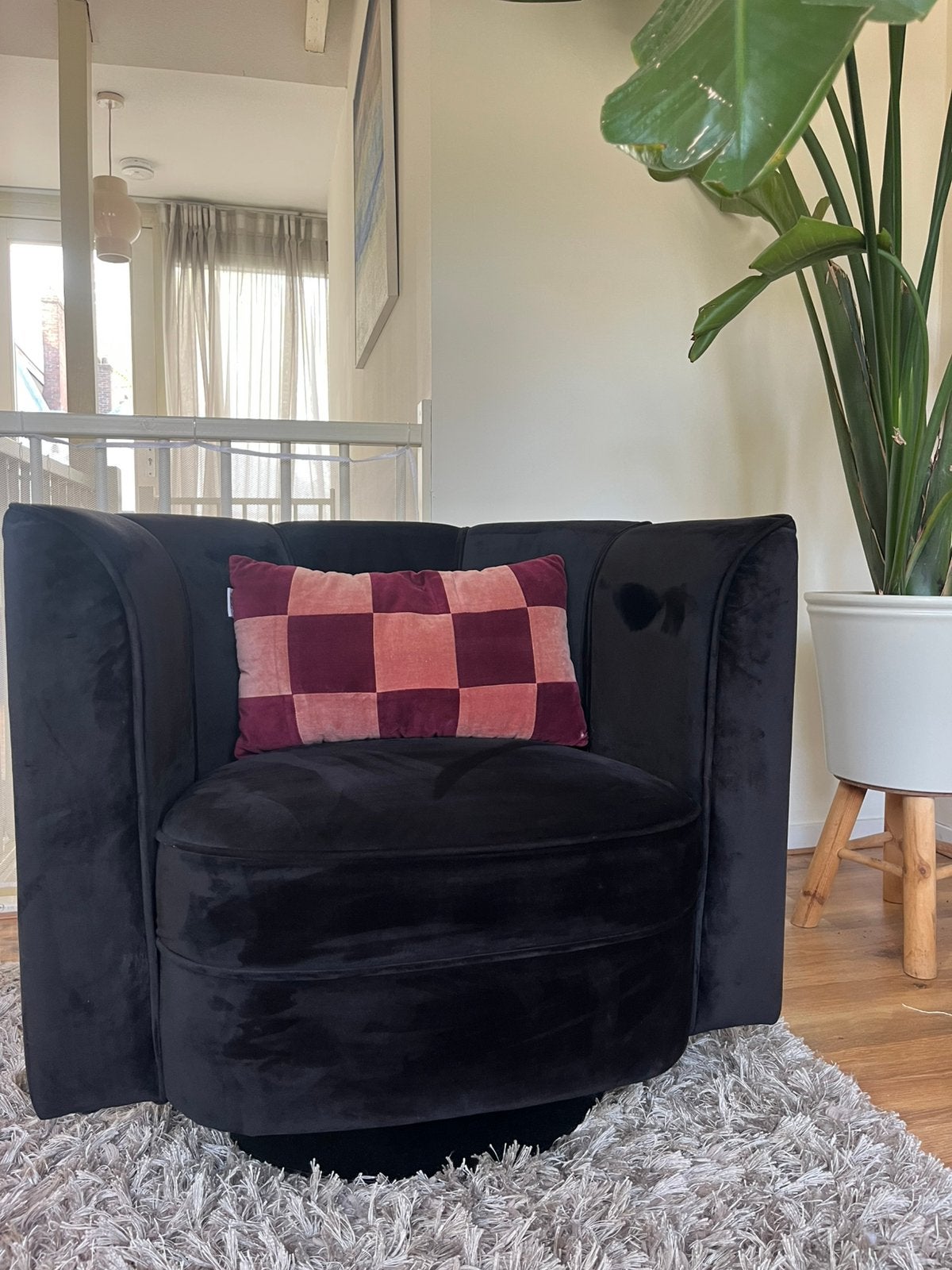 Dutchbone Fauteuil Flower Zwart, Huis en Inrichting, Ophalen, Zo goed als nieuw, Stof, 75 tot 100 cm