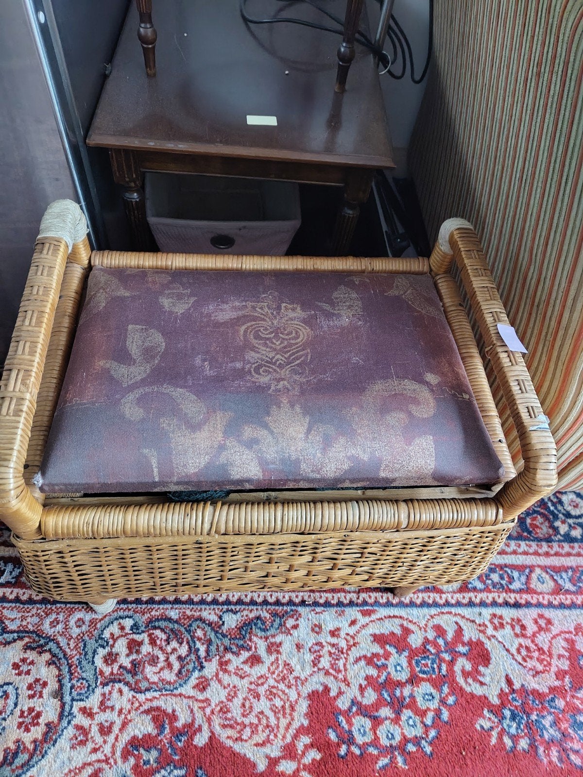 Stevige rieten kruk met opbergruimte, Ophalen, Hout