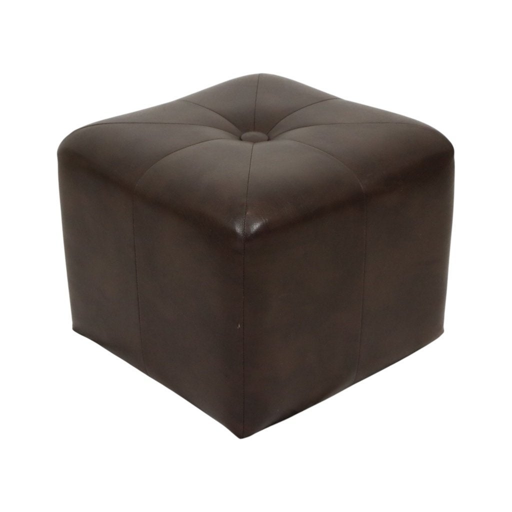 Vintage Vierkante Poef Bruin Skai Kunstleder Patchwork 40cm, Minder dan 50 cm, Gebruikt, Vierkant, Minder dan 50 cm