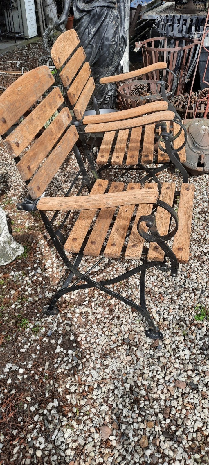 Set van 2 inklapbare tuinstoelen van hout en metaal, Tuin en Terras, Ophalen, Gebruikt, Hout, Inklapbaar
