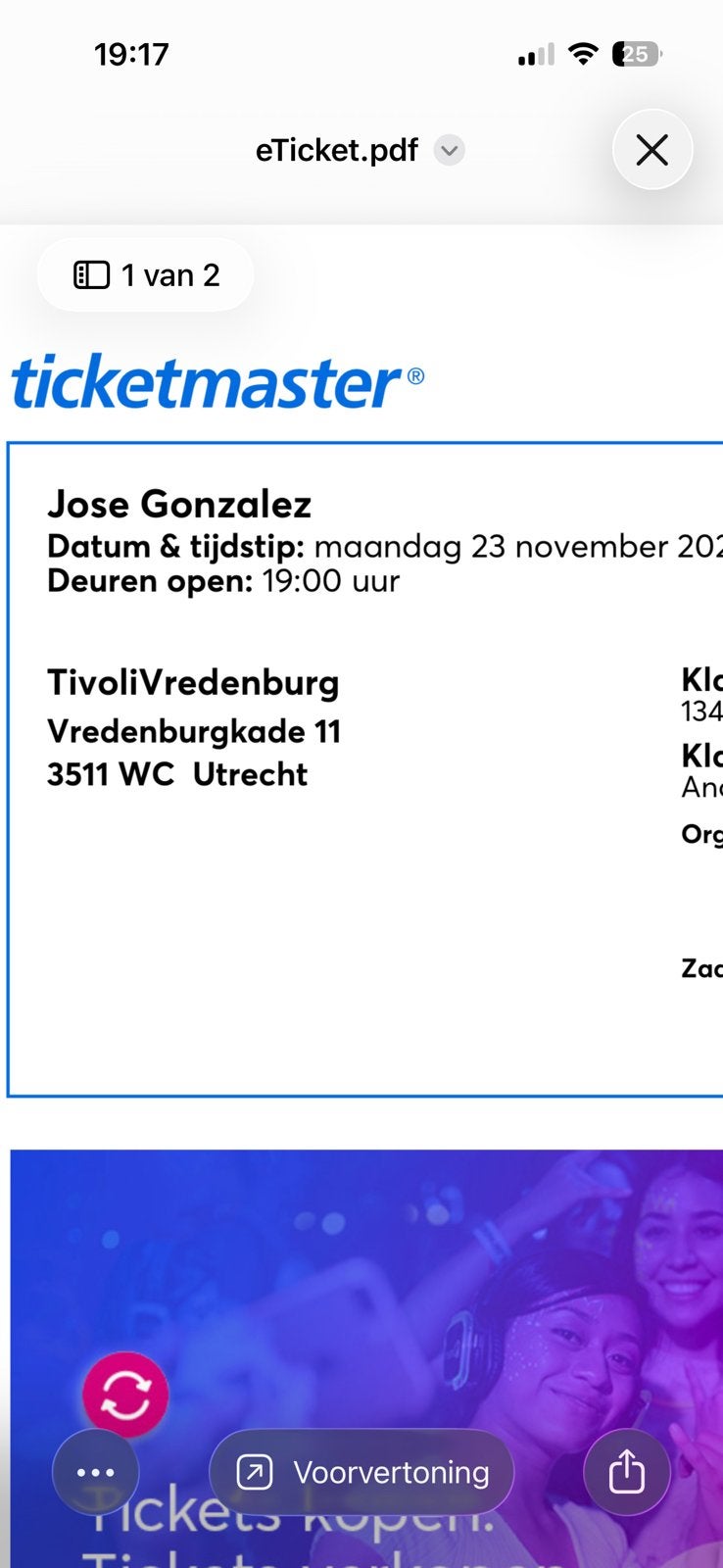 2 kaartjes José Gonzalez Tivoli Vredenburg 23 november, Tickets en Kaartjes, Twee personen, November