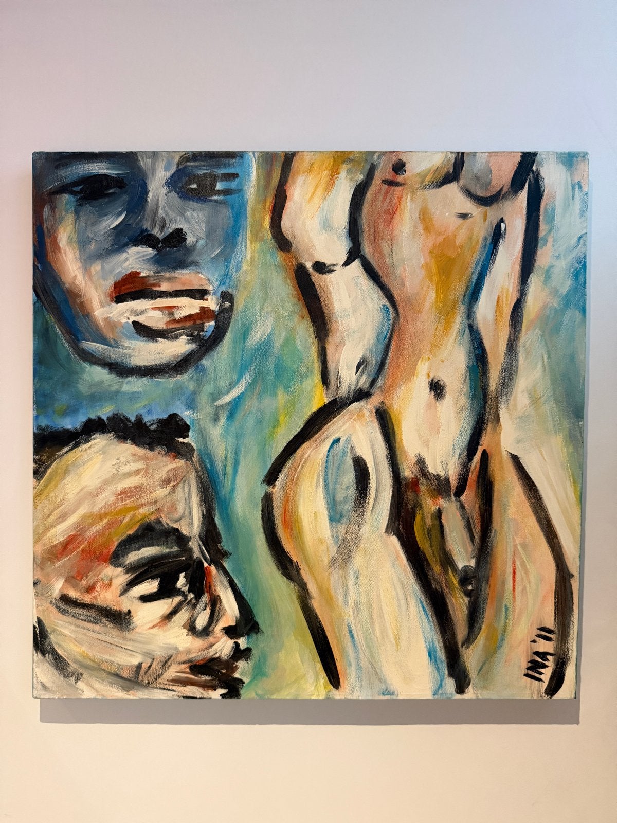 schilderij: Abstracte figuren, Ophalen, Figuren, Textiel, Gesigneerd