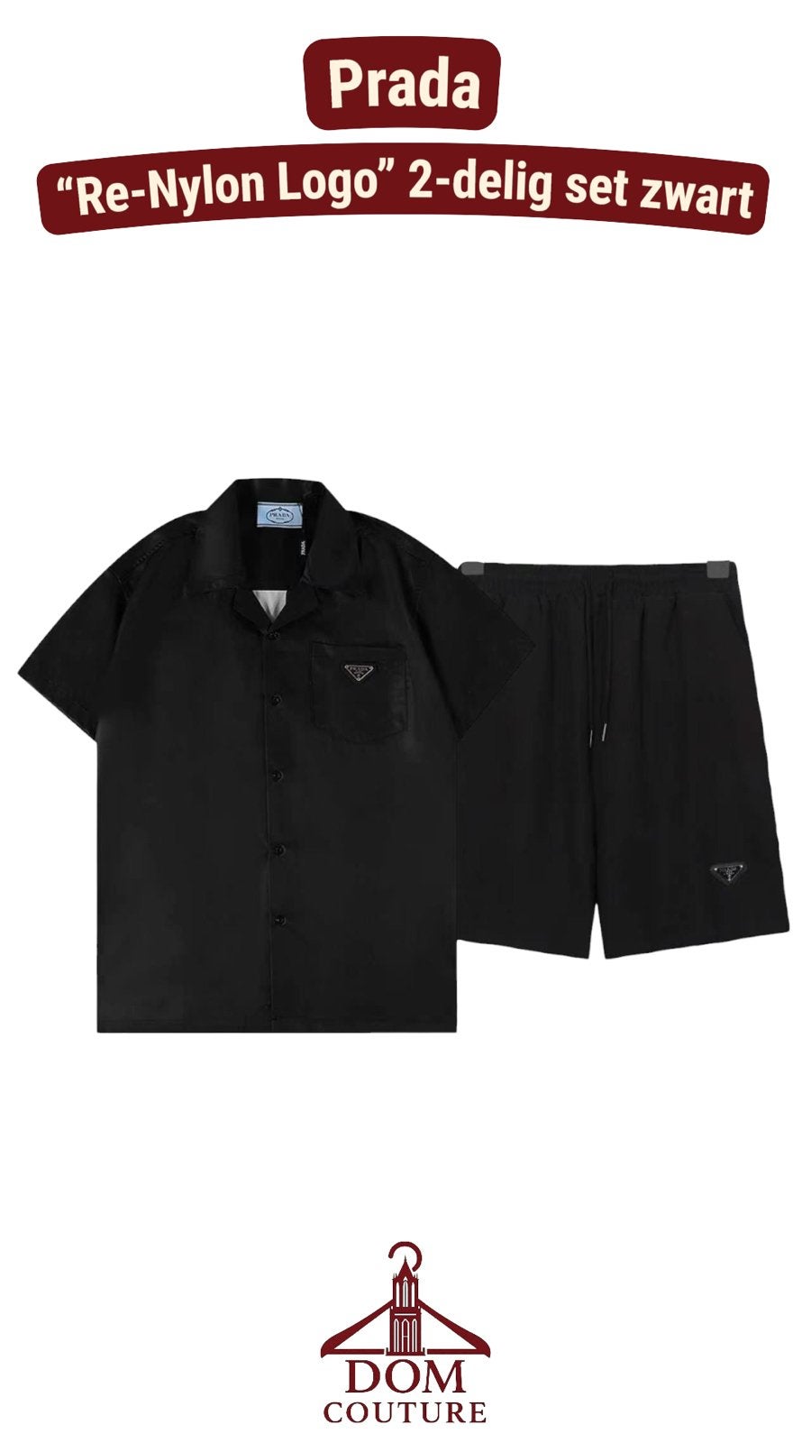 Prada "Re-Nylon Logo" 2-delig set zwart, Kleding | Heren, Heren-kledingpakketten, Ophalen of Verzenden, Nieuw, Overige maten