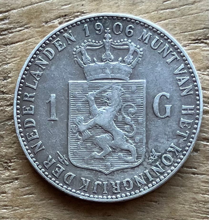 1 gulden 1906 Wilhelmina, Postzegels en Munten, Ophalen, 1 gulden, Zilver, Koningin Wilhelmina