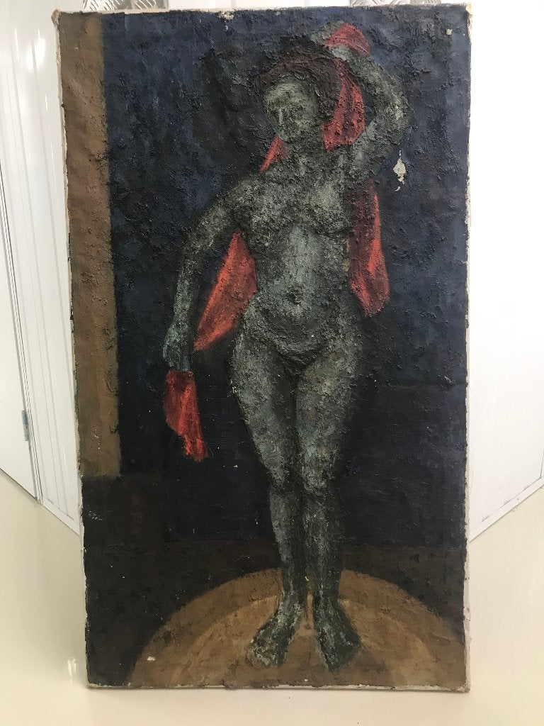 olieverf vrouwelijk naakt linnen, Doek, Expressionistisch, Ophalen of Verzenden, Olieverf