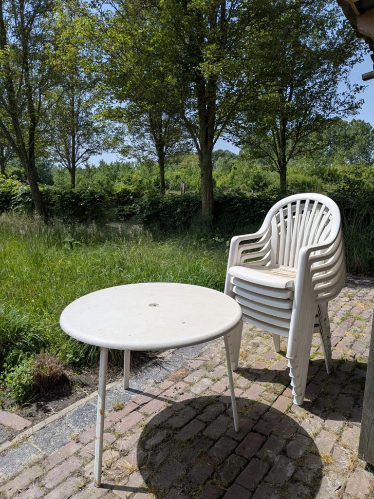 Tuinset hard plastic (tafel + 6 stoelen), Ophalen of Verzenden, Gebruikt, Kunststof