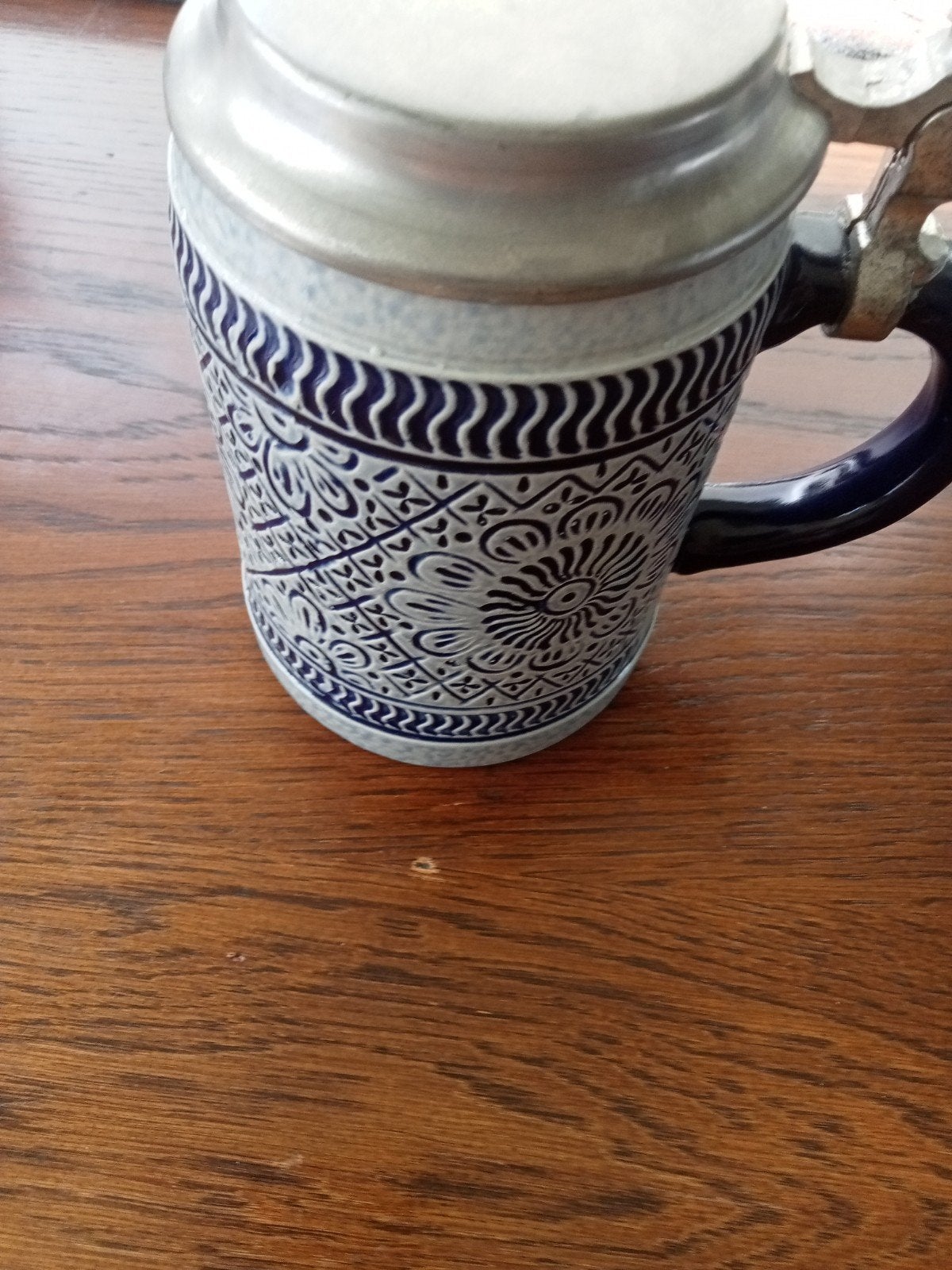 Vintage Duitse Bierpul met Tin Deksel, Antiek en Kunst, Ophalen