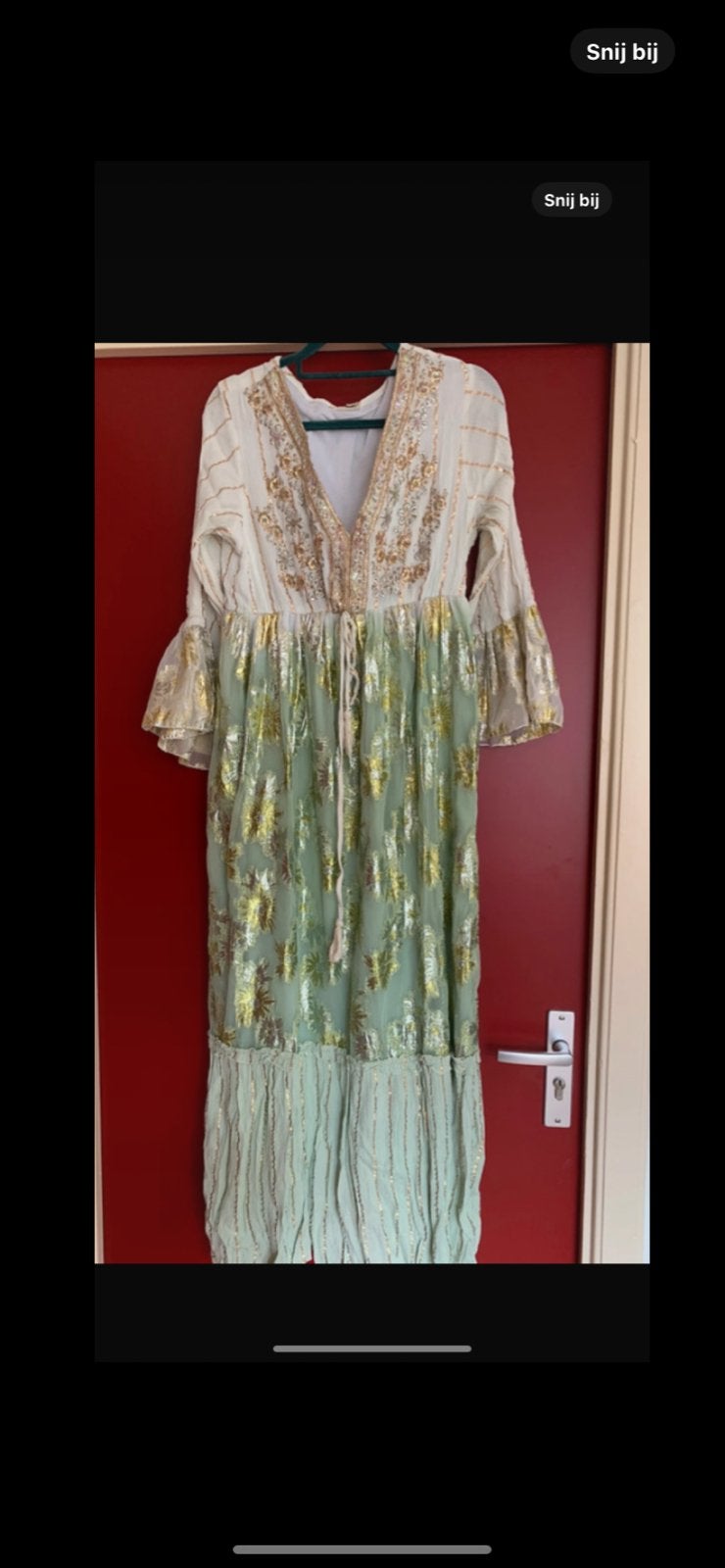 Prachtige Galajurk/Caftan XXL (valt als L) - Goud/Groen, Maat 42/44 (L), Nieuw, Ophalen of Verzenden, Goud