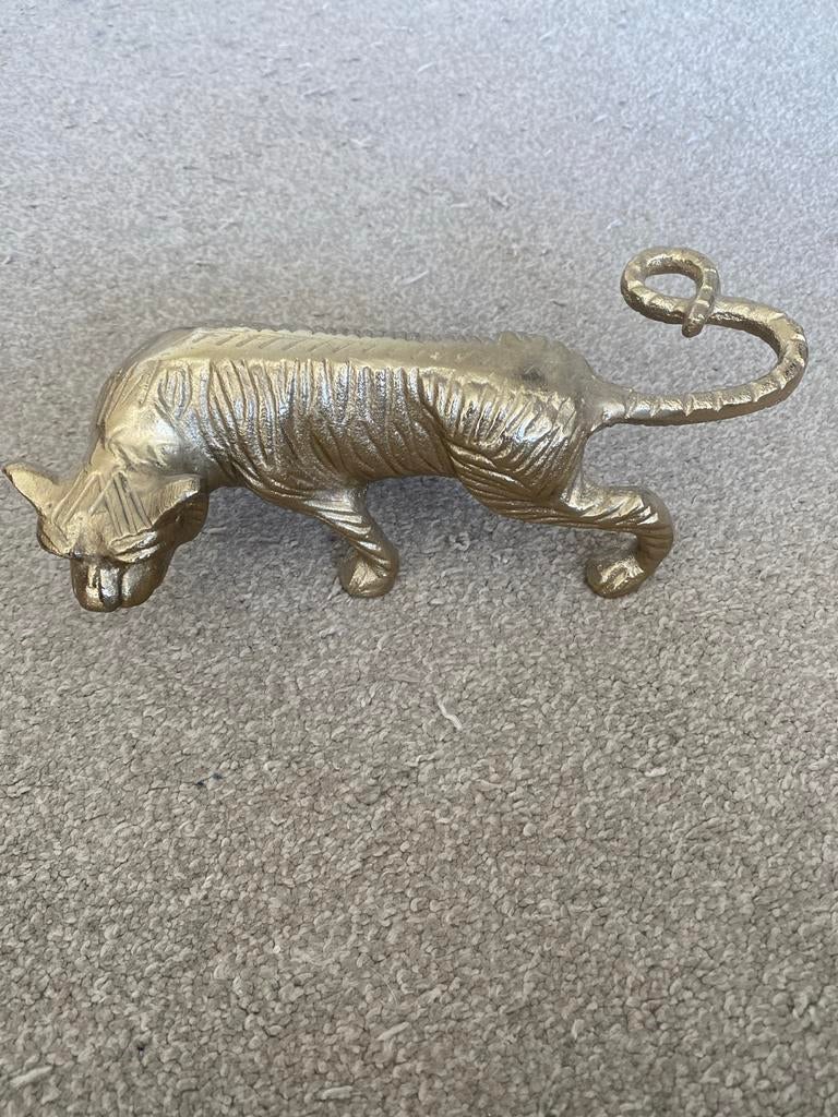 Gouden tijger decoratiebeeldje, Ophalen of Verzenden, Zo goed als nieuw, Goud, Metaal