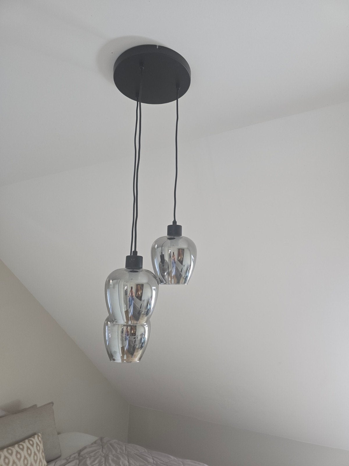 Rookglas hanglamp - set van 3, Ophalen, E27 (groot), Zo goed als nieuw, Glas