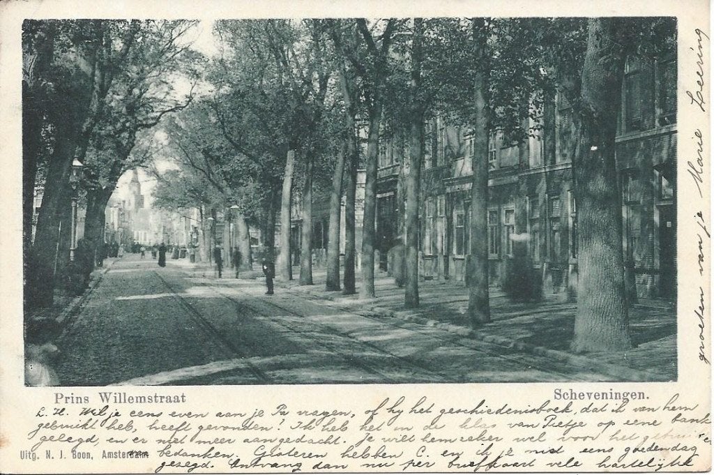 Scheveningen, Prins Willemstraat, Volk, Trambaan, gel. 1900, Ophalen of Verzenden, Voor 1920, Gelopen, Zuid-Holland
