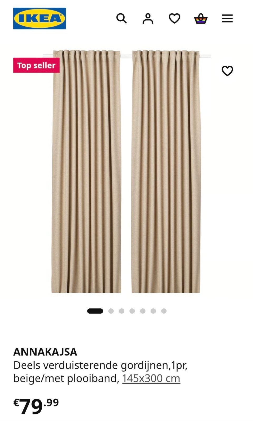 Ikea Annakasja Gordijnen. Beige.145 x 300 cm. Nieuw!!, IKEA, Ophalen of Verzenden, Beige