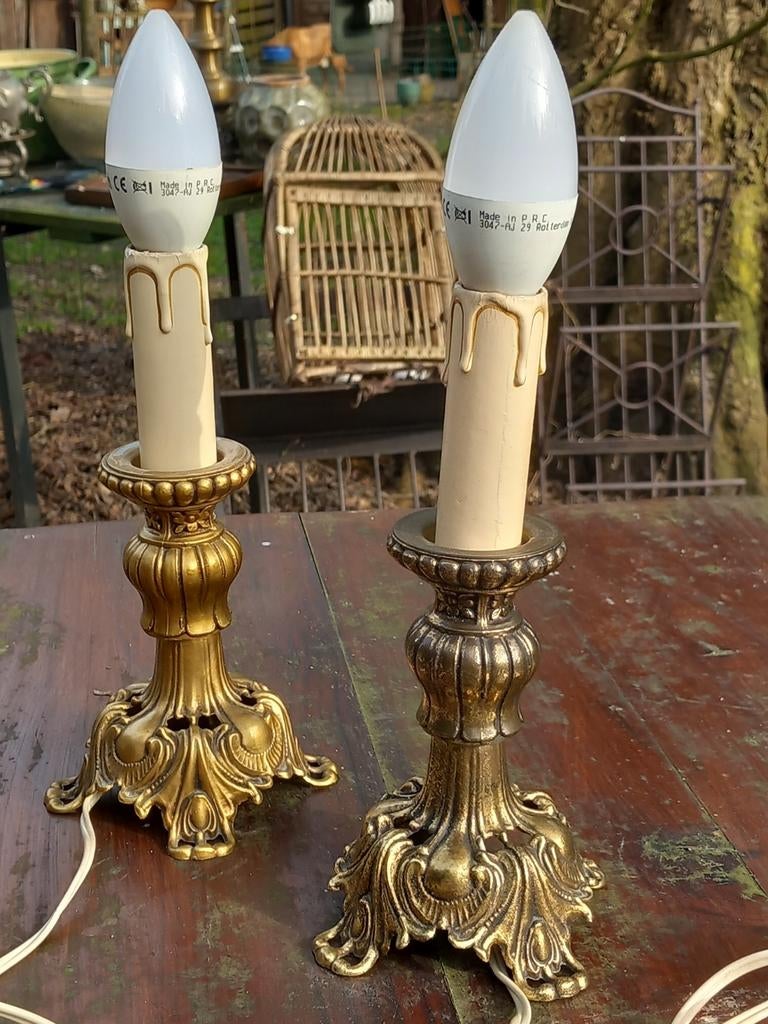 Set messing elektrische kandelaars 20x8x8 cm, Ophalen of Verzenden, Koper of Brons