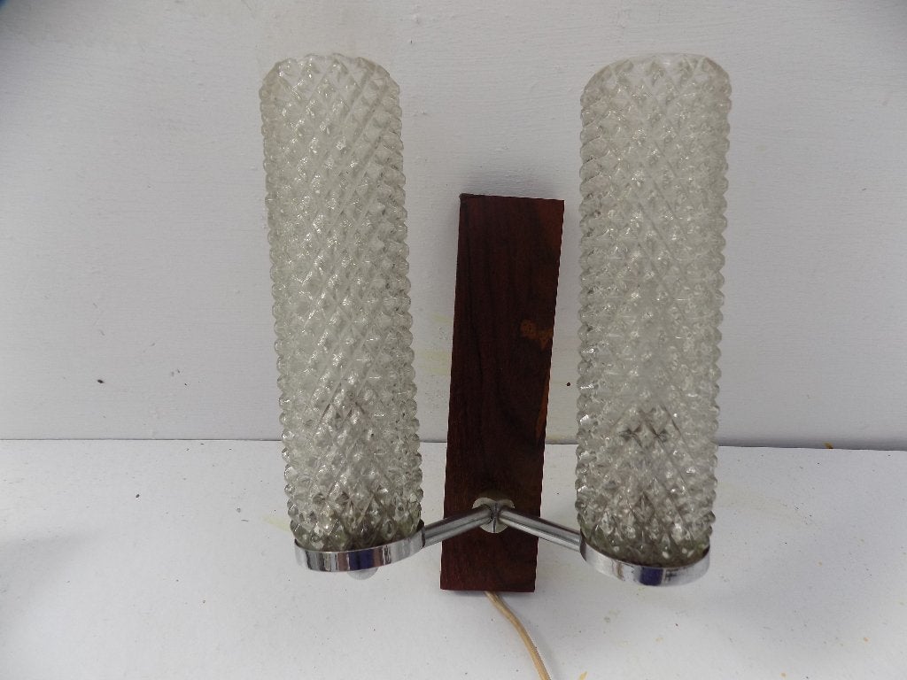 Vintage dubbele wandlamp uit de jaren 50 of 60, Ophalen of Verzenden, Gebruikt, Hout