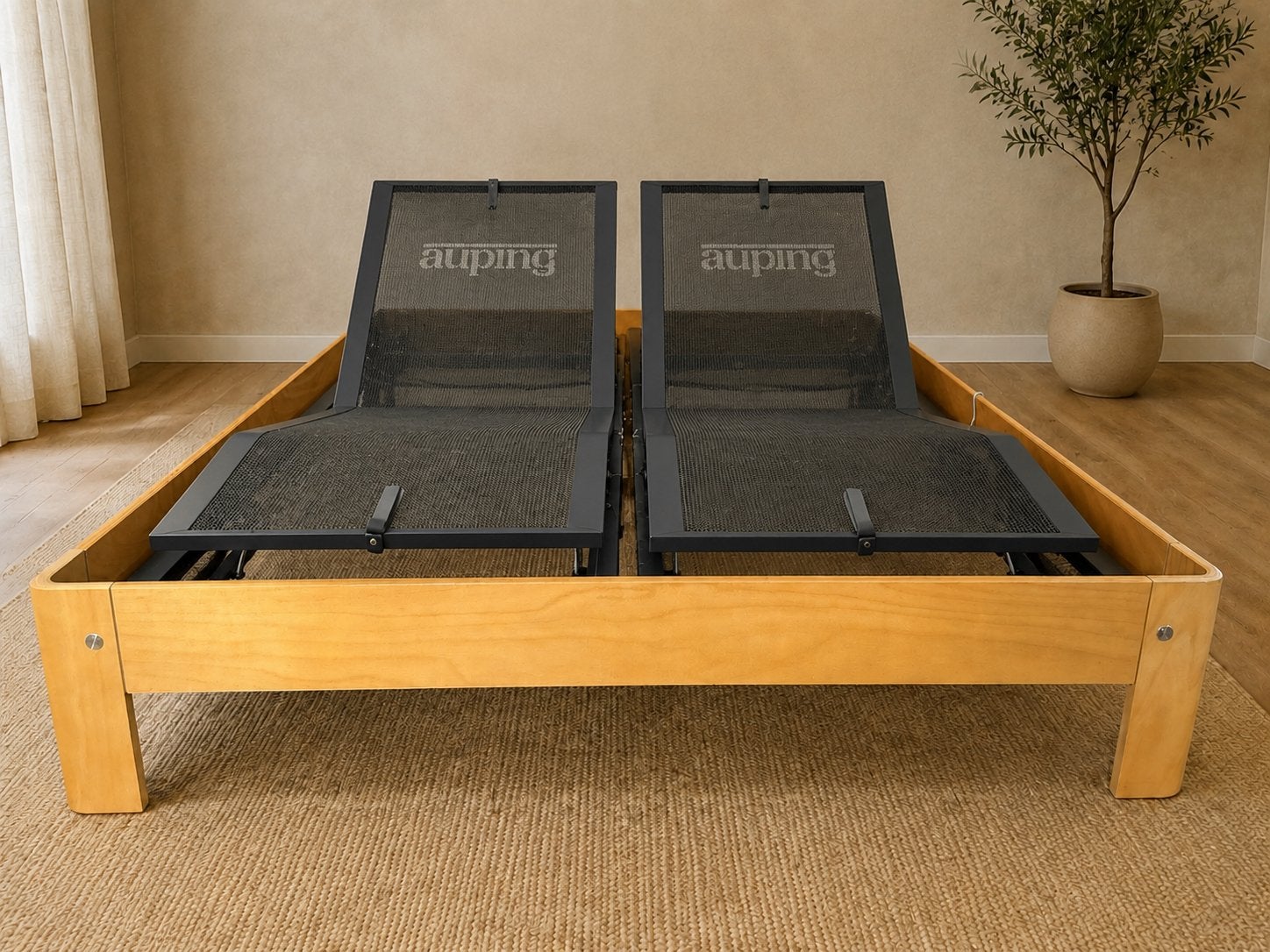 Auping Auronde Bed 160x200 cm | Verstelbare Auping K2 bodems, Huis en Inrichting, Verstelbaar, Bruin, Tweepersoons, Ophalen of Verzenden