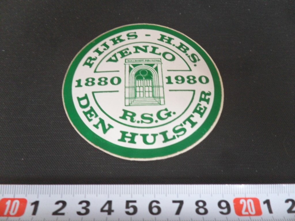 sticker Venlo Rijks - H.B.S. R.S.G. DEN HULSTER  1880-1980, Ophalen of Verzenden, Zo goed als nieuw