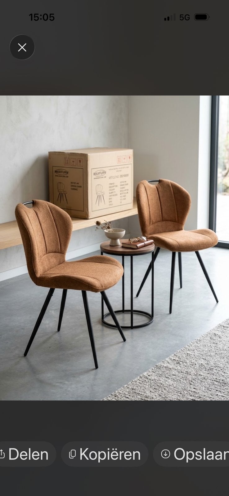 Maxfurn Dining chair Cognac NIEUW, Huis en Inrichting, Ophalen, Nieuw, Bruin, Vier