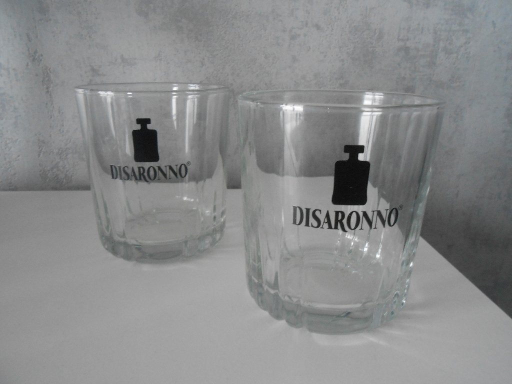 Twee glazen Disaronno model 1, Verzamelen, Ophalen, Nieuw, Borrel- of Shotglas