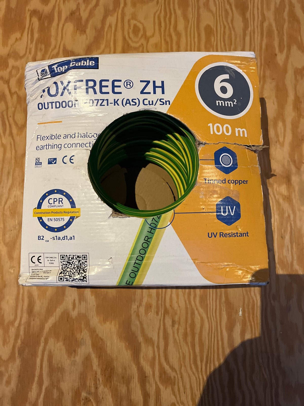 Top Cable TOXFREE ZH 6mm² 100m Aardingskabel, Ophalen of Verzenden, Nieuw, Overige merken, Kabel of Snoer