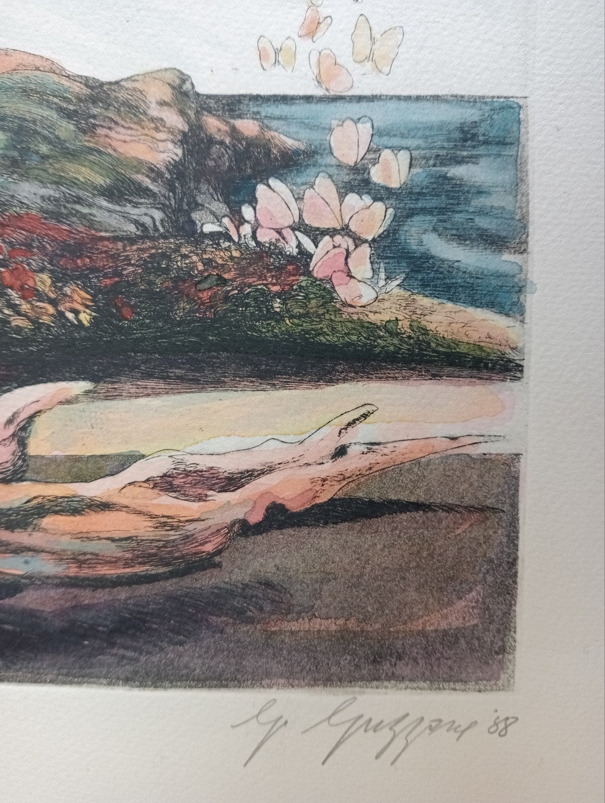 Giuseppe Guzzone Ets met aquarel (aquatint), Ophalen of Verzenden