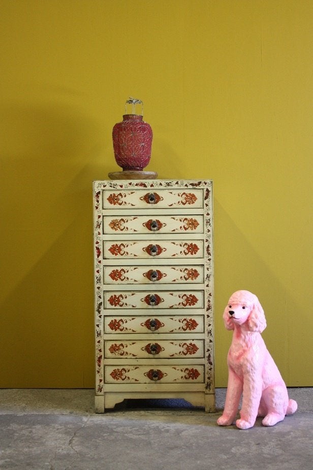 Unieke Ladekast Kleurrijk Chinees Kastje Vintage Boho Kast, Huis en Inrichting, 5 laden of meer, 25 tot 50 cm, Nieuw, Grenenhout