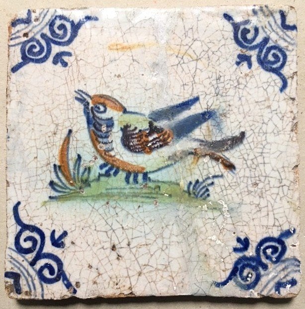 Tegel Antiek Gekleurde Vogel Mus of Merel ?, Antiek en Kunst, Ophalen of Verzenden