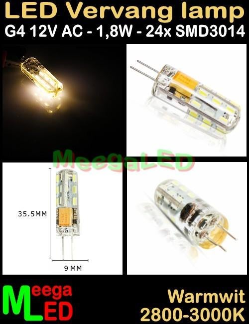 LED G4 LEDspot LEDlamp rond 24 SMD3014 - 12Vac - 1,8 Watt, Led-lamp, Minder dan 30 watt, Nieuw, Bipin of Steekvoet