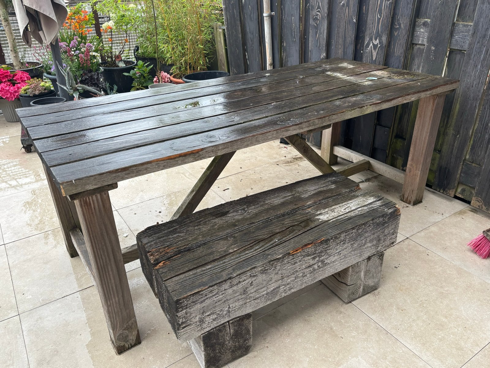 Douglas tuintafel met bankje, Ophalen, Gebruikt, Rechthoekig, Hout