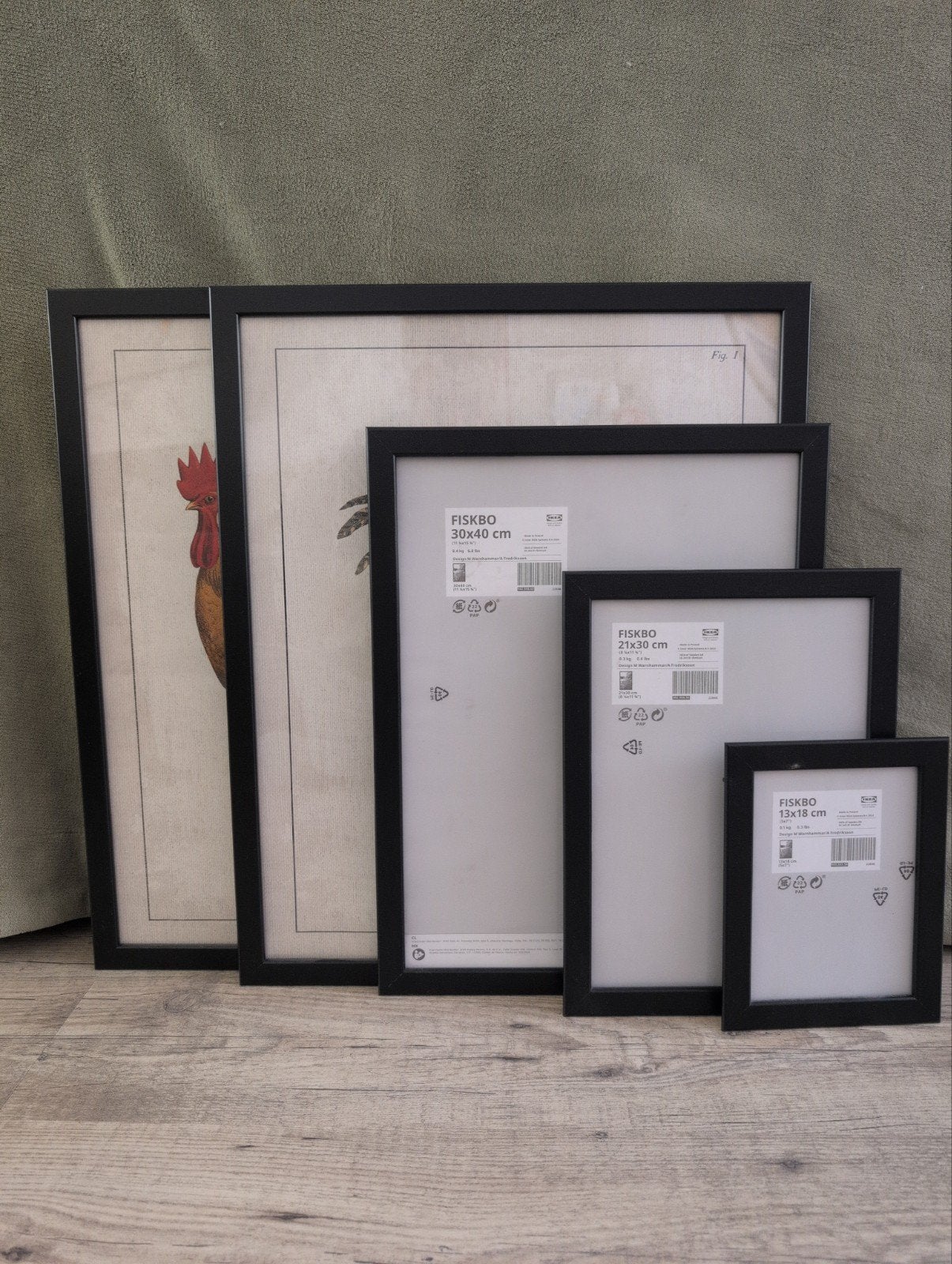 Set van 5 zwarte IKEA FISKBO fotolijsten, Kunststof, Gebruikt, Ophalen of Verzenden, Fotolijst