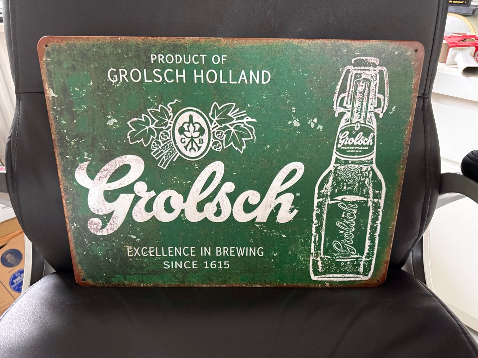 Vintage Grolsch Reclamebord.  40 bij 30, Verzamelen, Ophalen of Verzenden, Gebruikt, Reclamebord