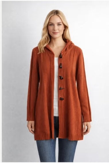roestbruin lang houtjes/touwtjes damesvest met capuchon/mt.M, Maat 38/40 (M), Oranje, Ophalen of Verzenden, Onbekend