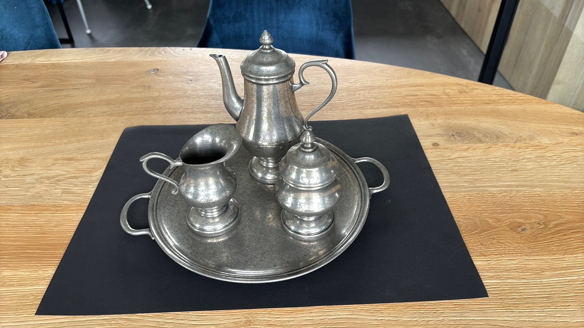 Antiek tinnen theeservies op dienblad, Antiek en Kunst, Ophalen