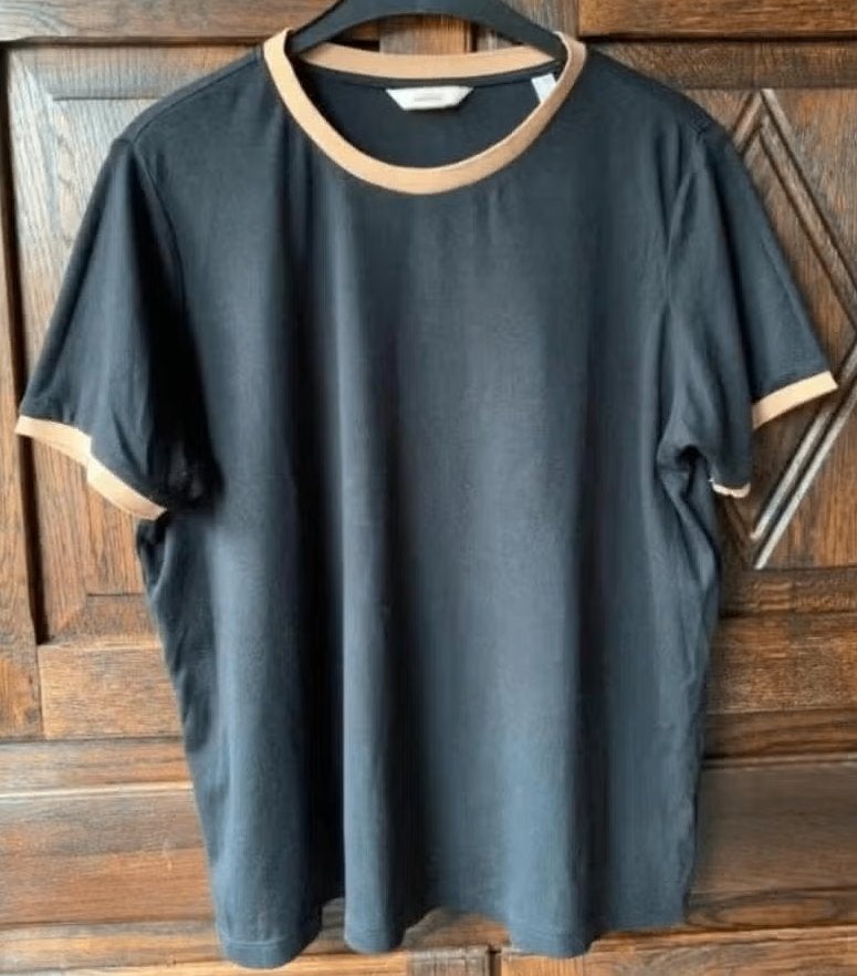 Zwarte top lichtbruine-beige bies; 48/50; Women Essentials, Kleding | Dames, Ophalen of Verzenden, Zo goed als nieuw, Zwart, Shirt of Top