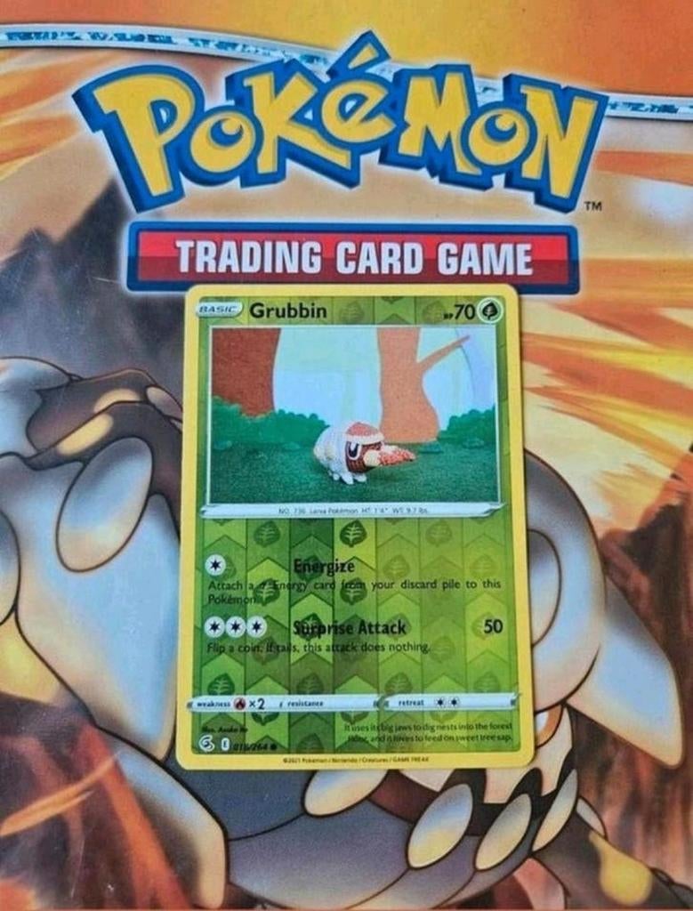 Grubbin 018/264 Sword&Shield Fusion Strike reverse holo nm, Ophalen of Verzenden, Zo goed als nieuw, Losse kaart, Foil