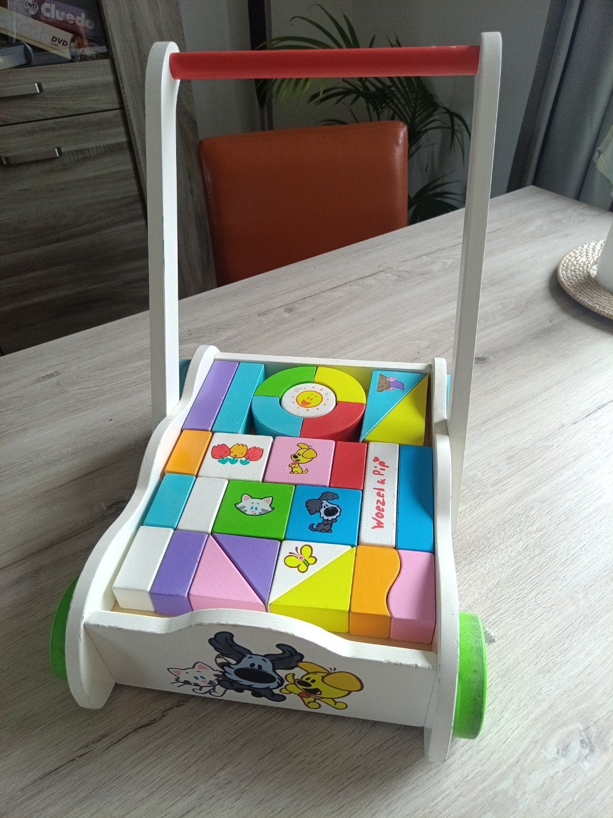 Loopwagen met blokken, Kinderen en Baby's, Speelgoed | Houten speelgoed, Ophalen, Gebruikt, Duw- of Trekspeelgoed
