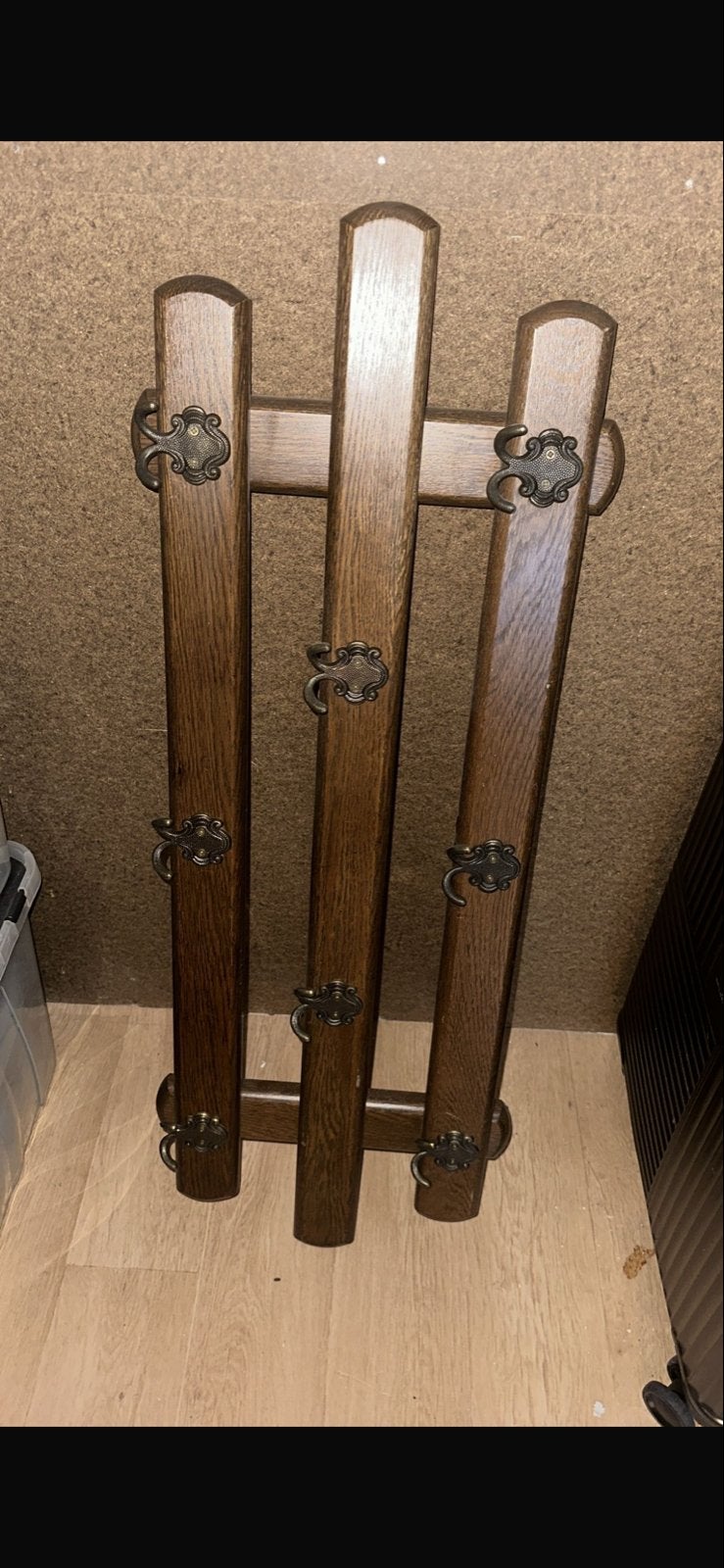 Antieke houten kapstok met sierlijke haken, Gebruikt, 100 tot 150 cm, Hout, Ophalen