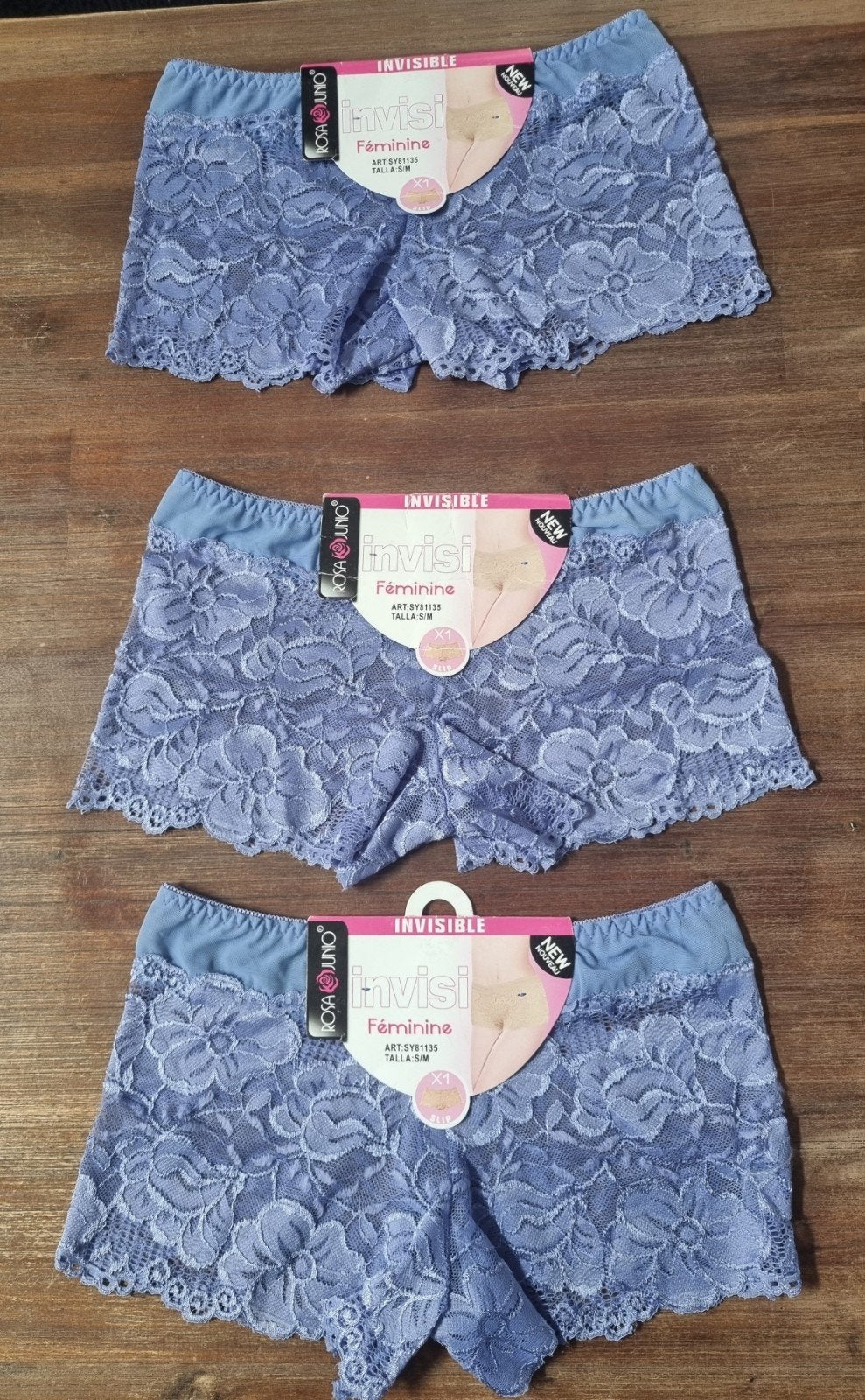 3x NIEUWE Damesslips Boyshort S/M - ROSA&JUNIO Kant, Rosa&Junio, Ophalen of Verzenden, Blauw, Broekje of Short