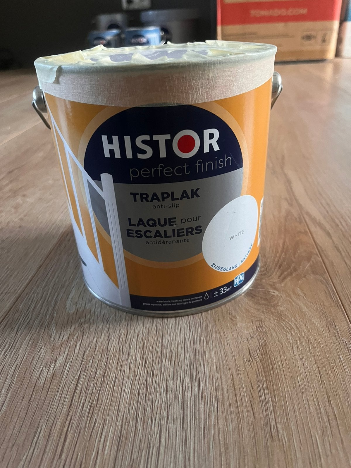 Histor traplak wit zijdeglans 2.5 liter (nieuw), Ophalen, Wit, Nieuw, Lak