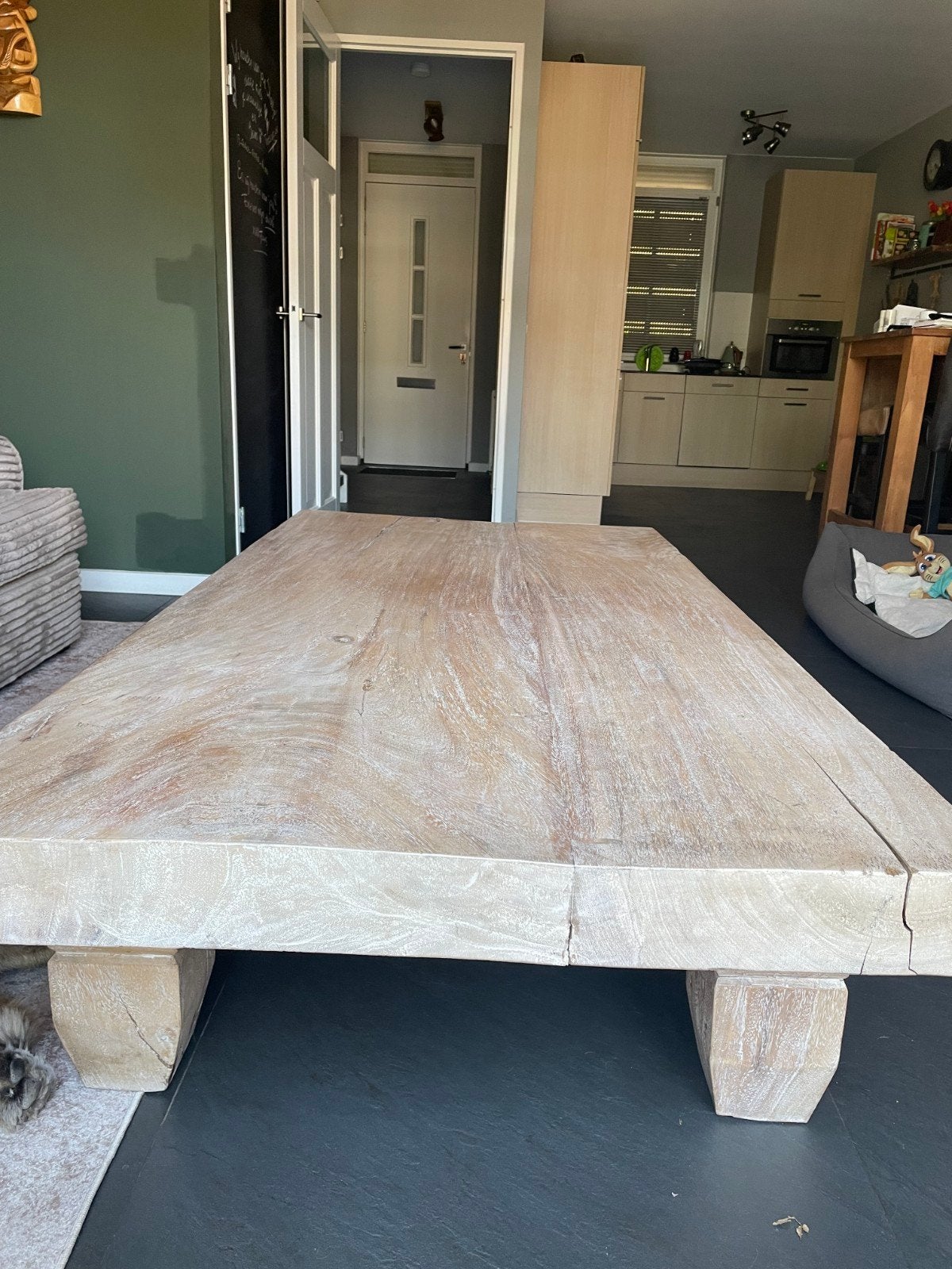 Massief houten kasteel salontafel 200x101x45 cm, Ophalen, Kasteelstijl, 100 tot 150 cm, 200 cm of meer