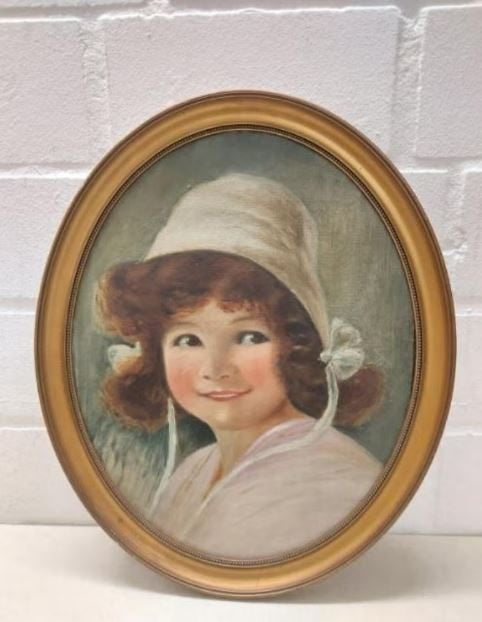 vintage antiek schilderij meisjes portret ovaal, Antiek en Kunst, Kunst | Schilderijen | Klassiek, Ophalen, Portret of Personen