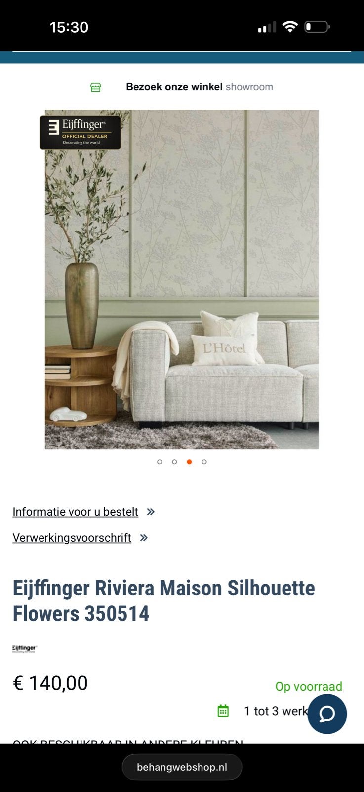 Eijffinger Riviera Maison Behang - Nieuw!, Bloemen, Overige merken, Beige, Ophalen of Verzenden