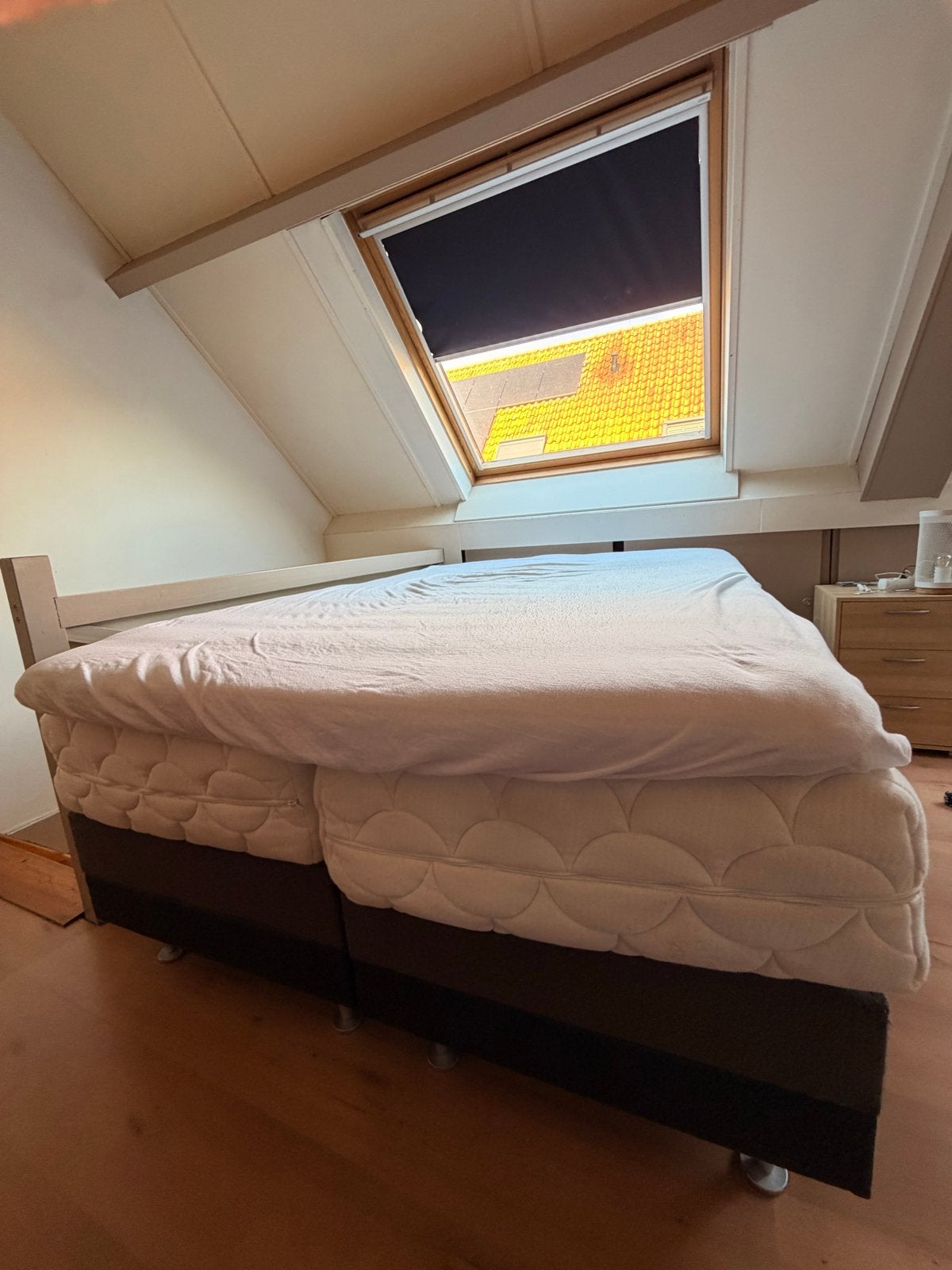 Boxspring 200x130 cm met 2 matrassen en topper, Ophalen, Gebruikt, 200 cm, Stof