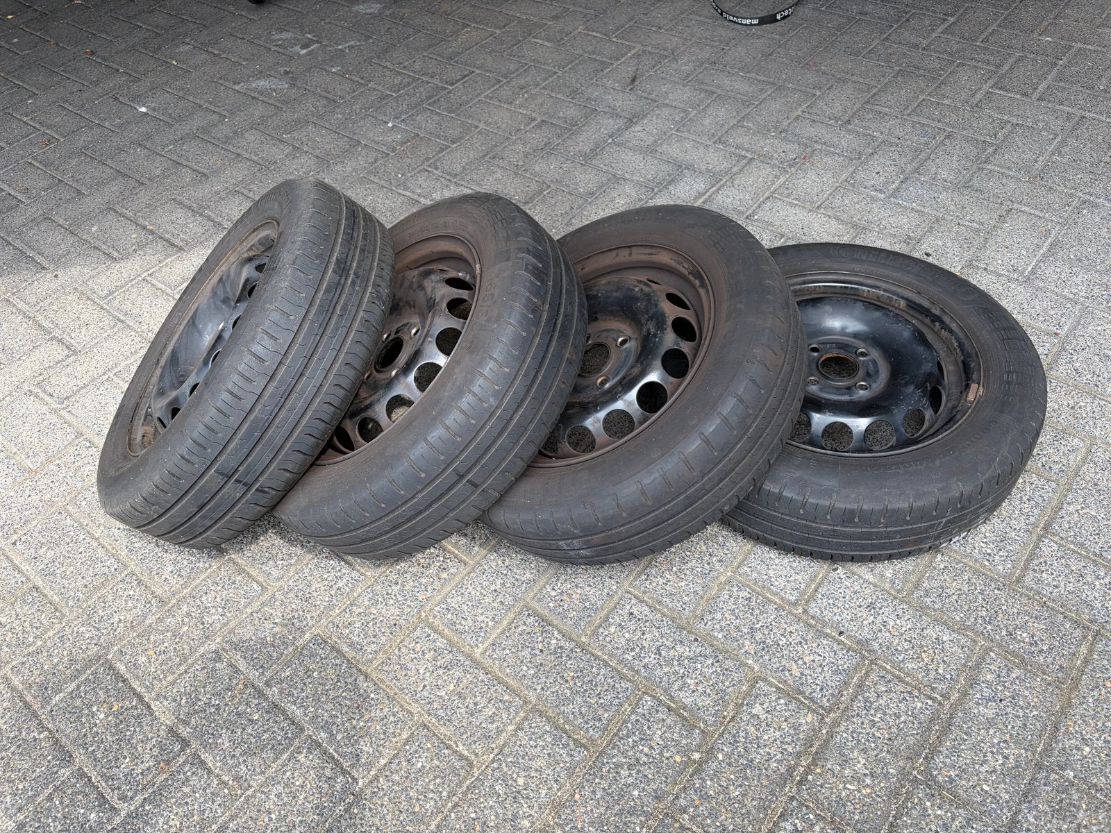 Continental 165/65R14T zomerbanden op stalen velg, Ophalen, 14 inch, Gebruikt, Banden en Velgen