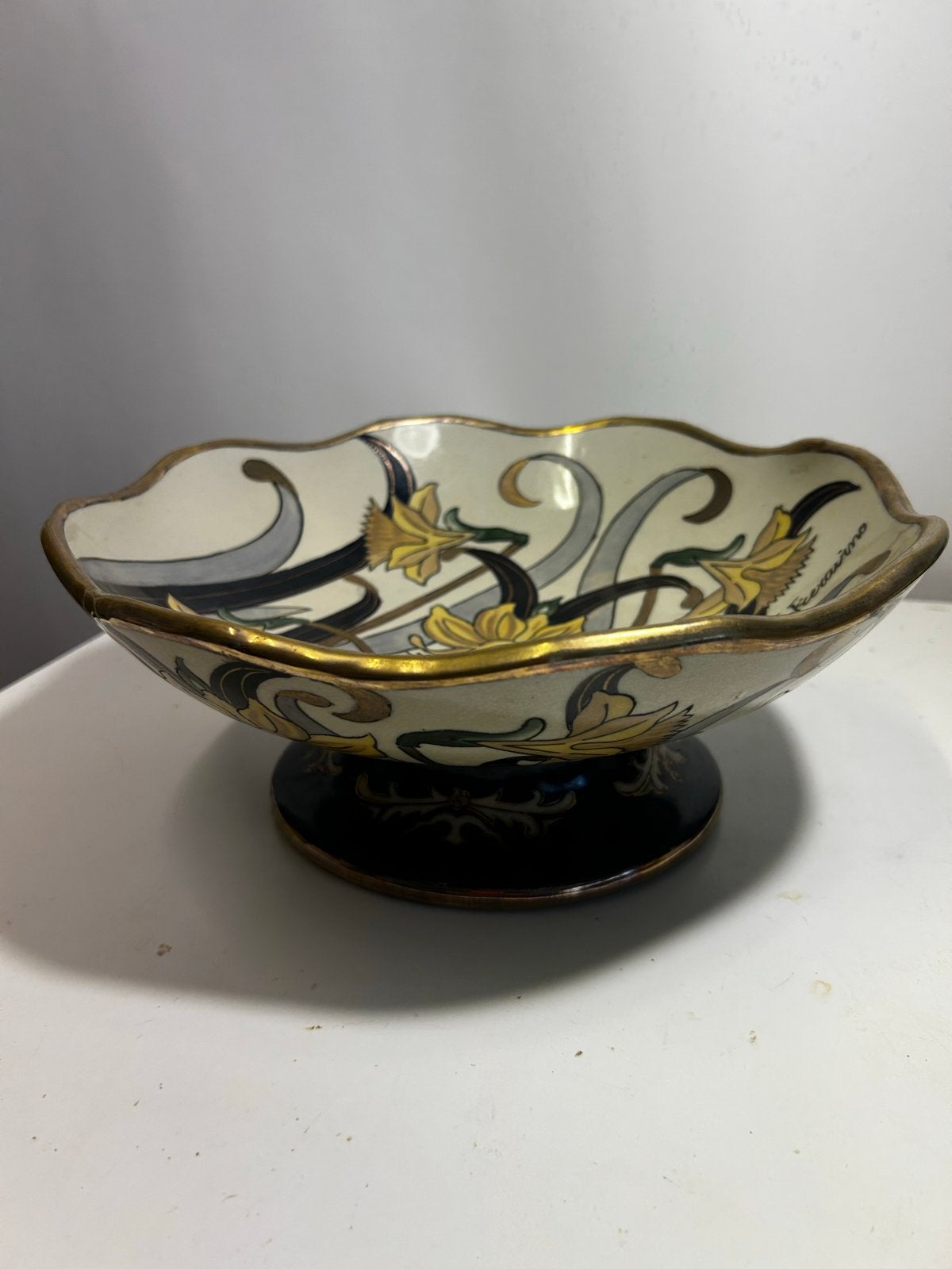 Italiaanse Vaas/Schaal G. Fieravino met narcissen decor, Antiek en Kunst, Ophalen of Verzenden