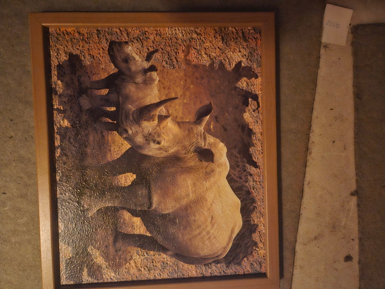 Ingelijste foto neushoorn met kalf, Ophalen, 50 – 75, Gebruikt, Foto of Poster