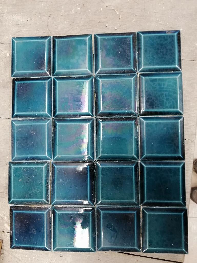 186 stuks antieke vierkante metrotegels petrol blauw 7,5x7,5, Antiek en Kunst, Ophalen