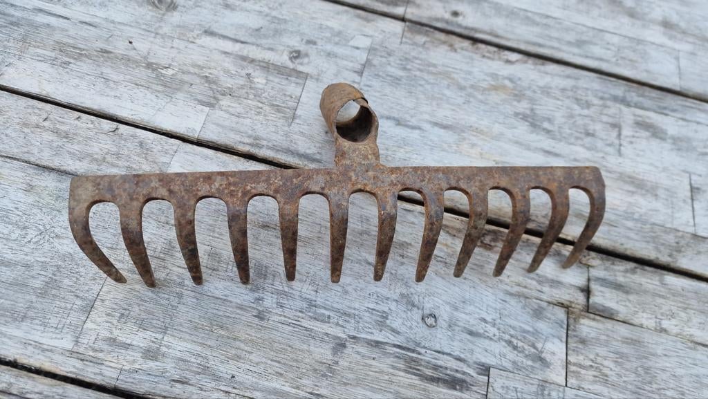 Oud antiek metalen hark zonder steel, Ophalen of Verzenden, Hark