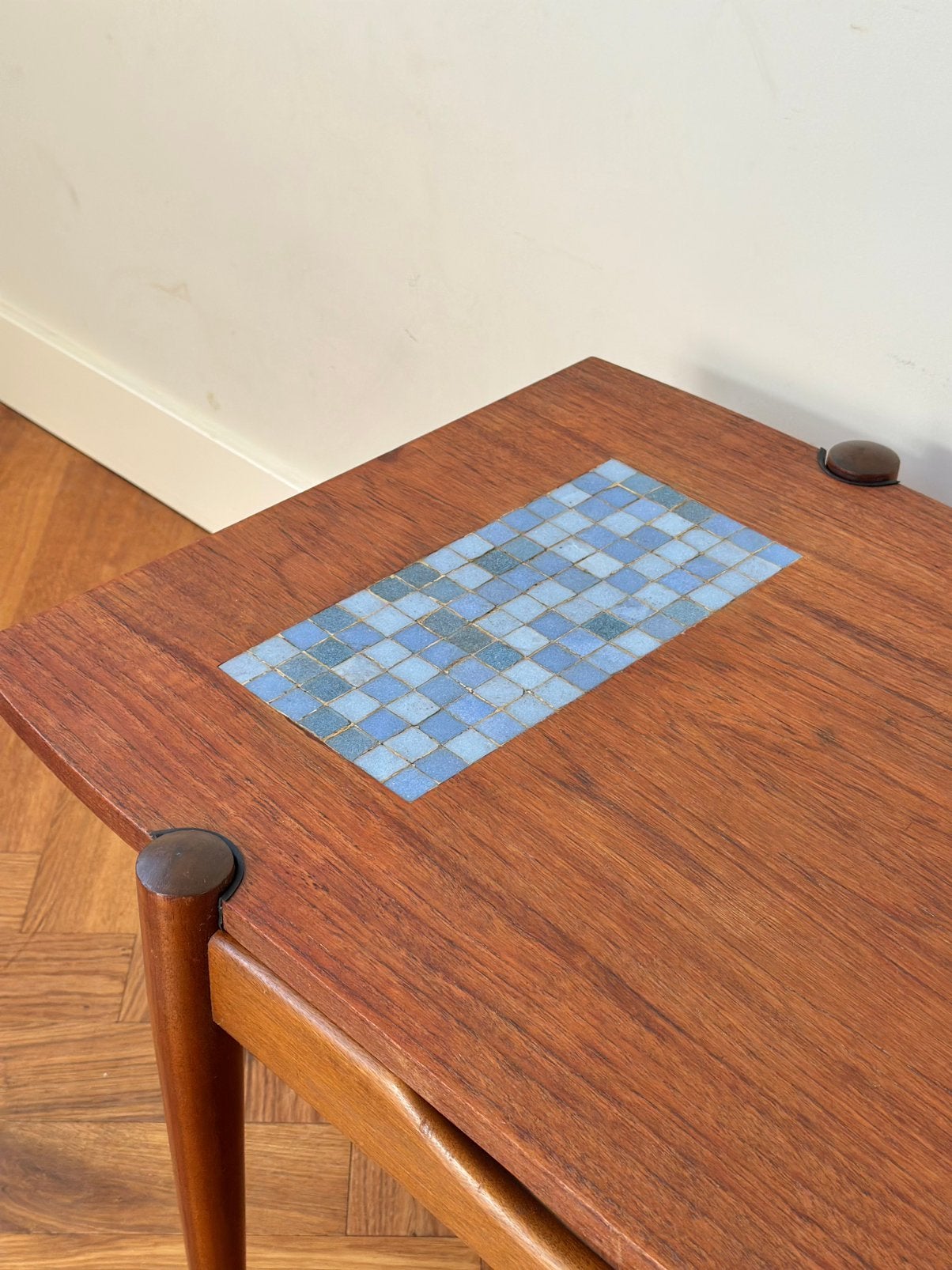 Vintage salontafel teak hout omkeerbaar blad jaren 50/60/70, Ophalen, Gebruikt, 100 tot 150 cm, 50 tot 100 cm