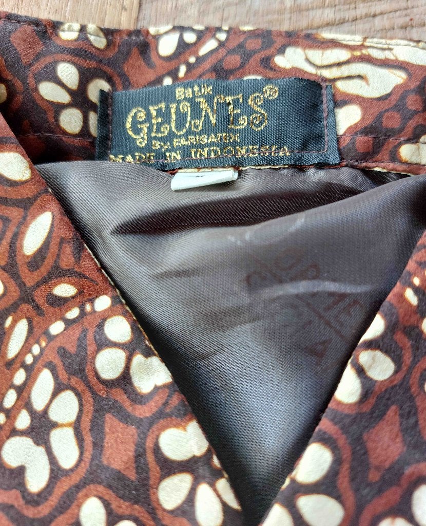 Uniek Batik heren overhemd korte mouw, Bruin, Geunes, Ophalen of Verzenden, Zo goed als nieuw